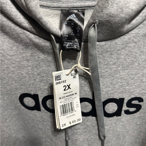 Adidas Trendy Plus Size Pullover Logo Grey Heather fleece lined size 2X NWT - Picture 8 of 8